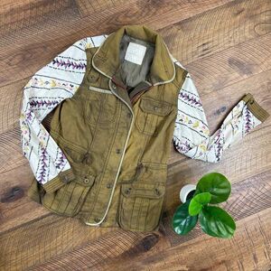 FREE PEOPLE M cargo utility zip jacket follow your heart utility green printed